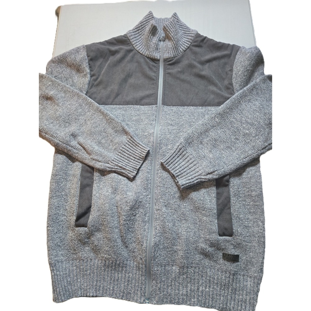Buffalo David Bitton Mens Gray Zip Up Sweater Knit Size L G Corduroy Accents